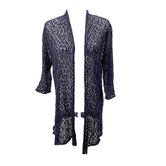 Eileen Fisher Open Knit Cardigan Med Linen Blend Metallic Coastal Cottage Style - Picture 1 of 14